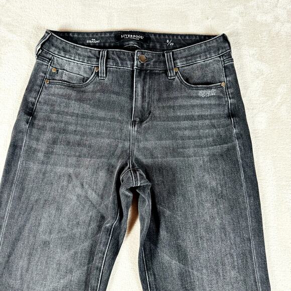 Liverpool Los Angeles Jeans Womens 8/29 Faded Black Denim The Straight Raw Hem‎ - Picture 2 of 12